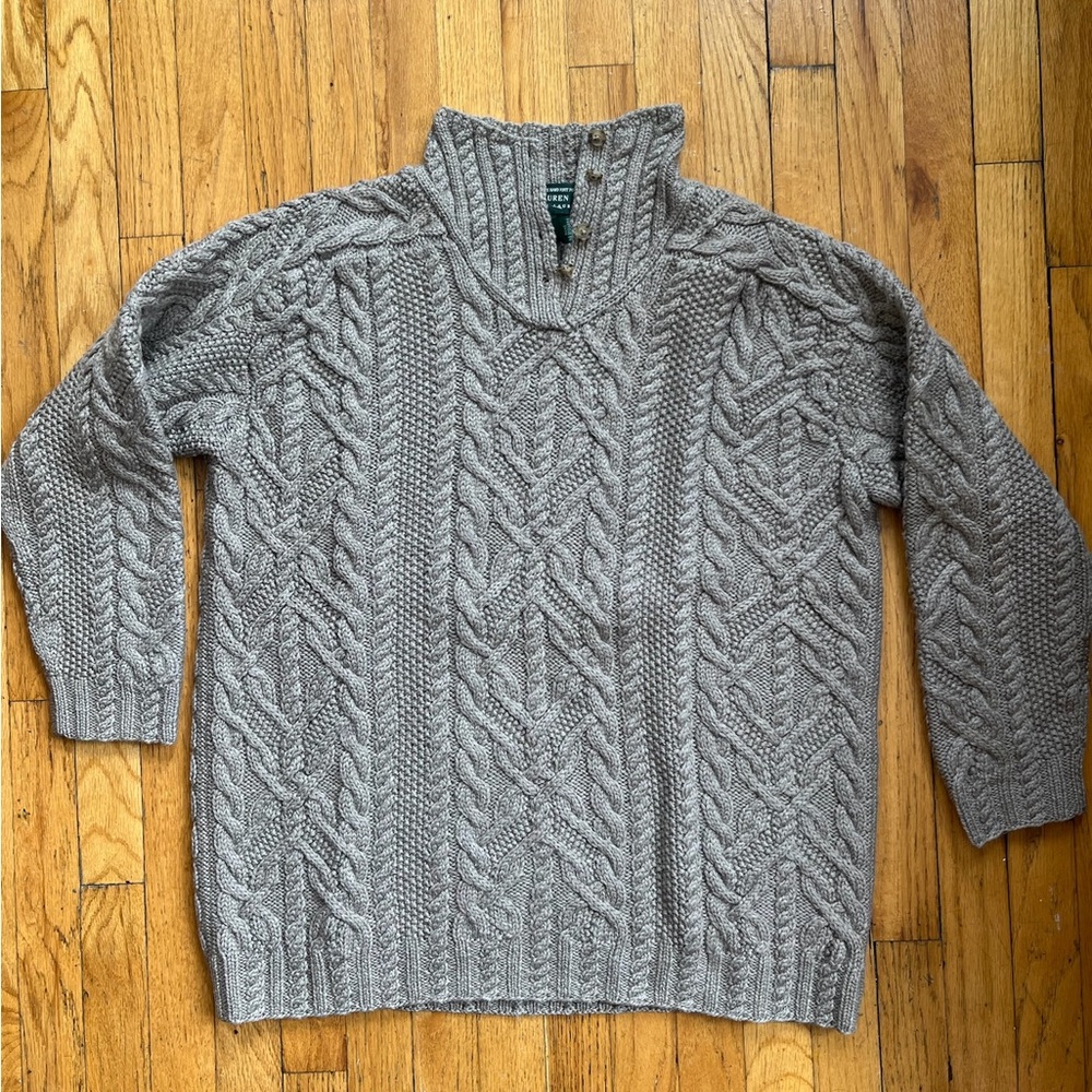 Vintage Ralph Lauren Wool Cable Knit 1/4 Button Up